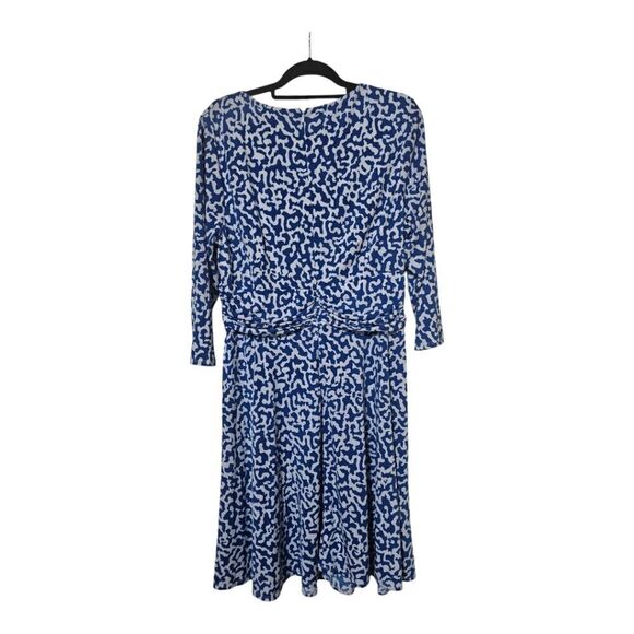CHRISTOPHER & BANKS Blue White Printed Midi Ruched Waist Dress - Size XL - Picture 2 of 12